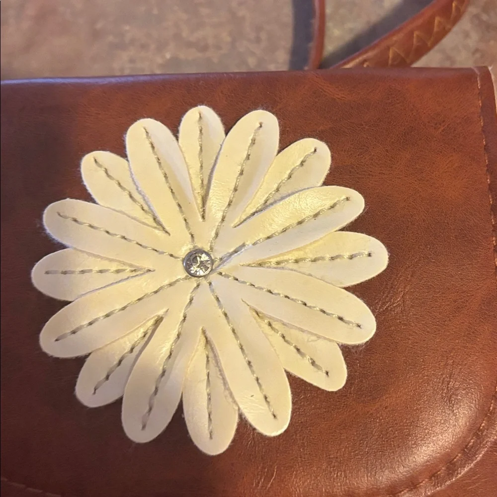 Brown Crossbody Bag with Floral Accent